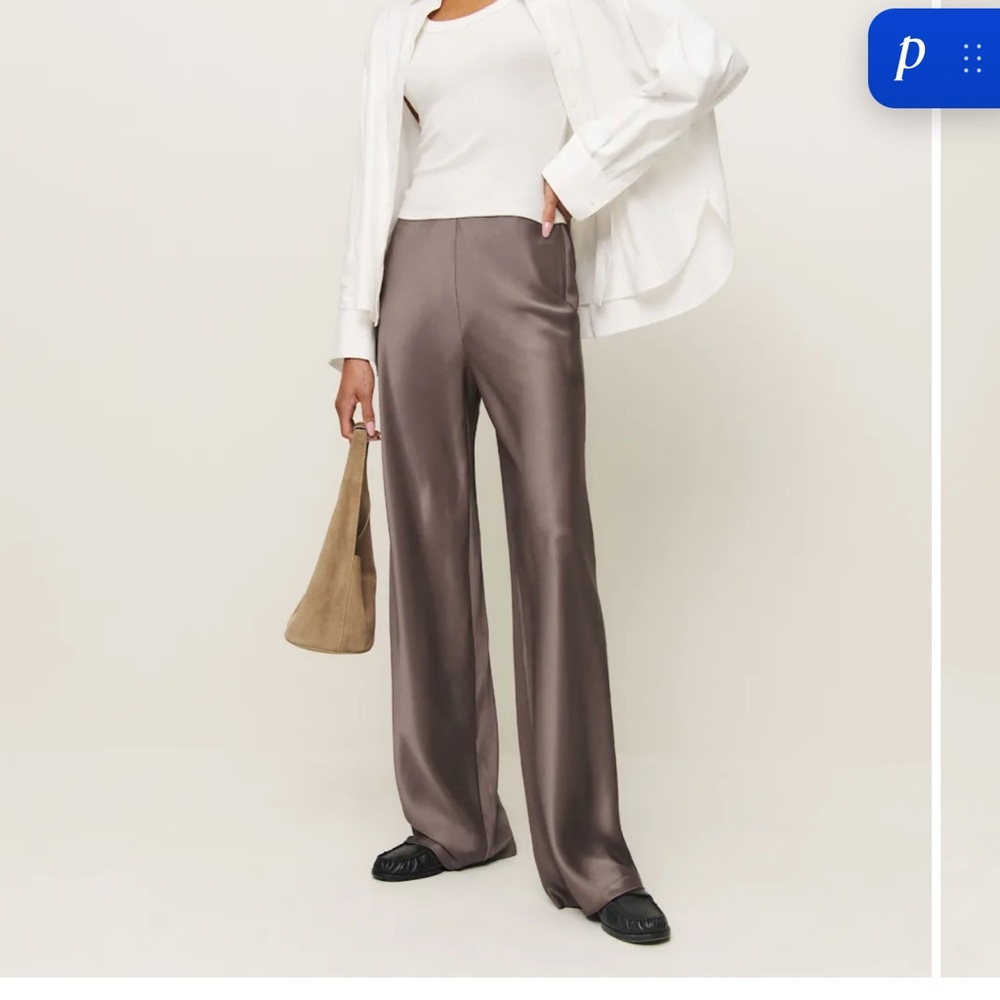 Reformation Satin Wide-Leg Pants in Taupe Brown